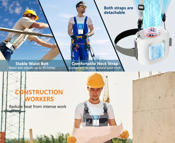 10000mAh Portable Waist Fan with 2 Detachable Straps & Semiconductor Cooling Plate - 13500RPM Hands-Free Wearable Neck/Waist Fan - Image 10