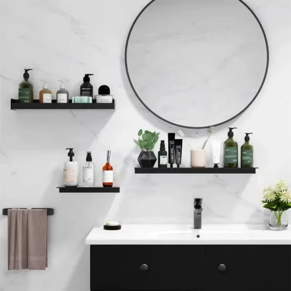 Bathroom Shelf Black Aluminum Kitchen Accessories Nail Bathroom Organizer Shower Storage Rack Shampoo Cosmetic White Shelves - Image 13