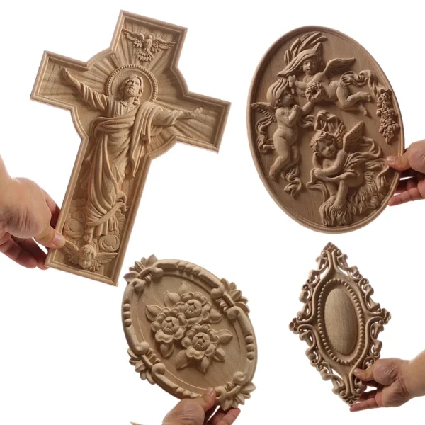 WMQE Unpainted Carved Exquisite Long Round Wooden Home Decoration Window Decoration Doors Wood Applique Wood Decal Wood Craft - Image 74