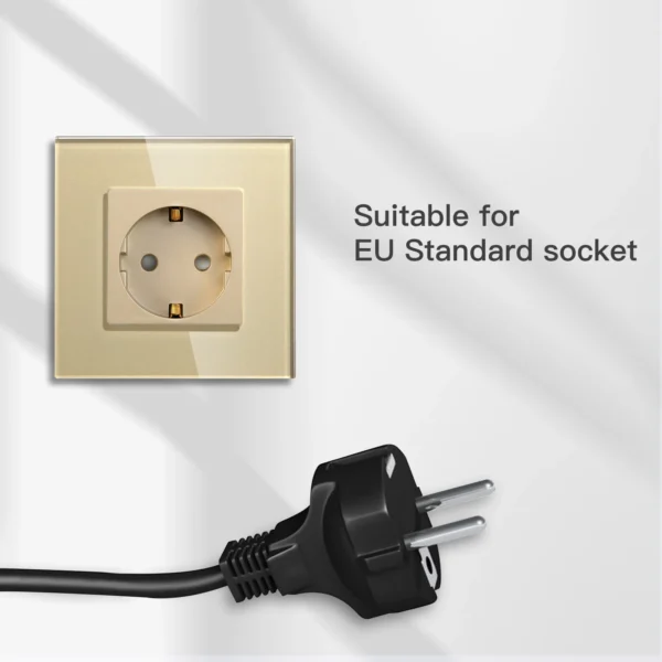 BSEED EU Standard Wall Socket Glass Crystal Panel Single Electrical Outlet 16A Mounted Socket 110V - 240V  Kids Protection - Image 2