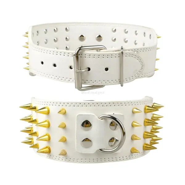Wide Spikes Studded Leather Pet Dog Collar, Large Breeds, Pitbull, Doberman, M, L, XL Sizes, 3 Inch - Image 13