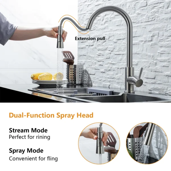 Kitchen Faucet Pull Out Brushed Nickle Stainless Steel Black Kitchen Mixed Tap Kitchen Sink Tap - Image 4