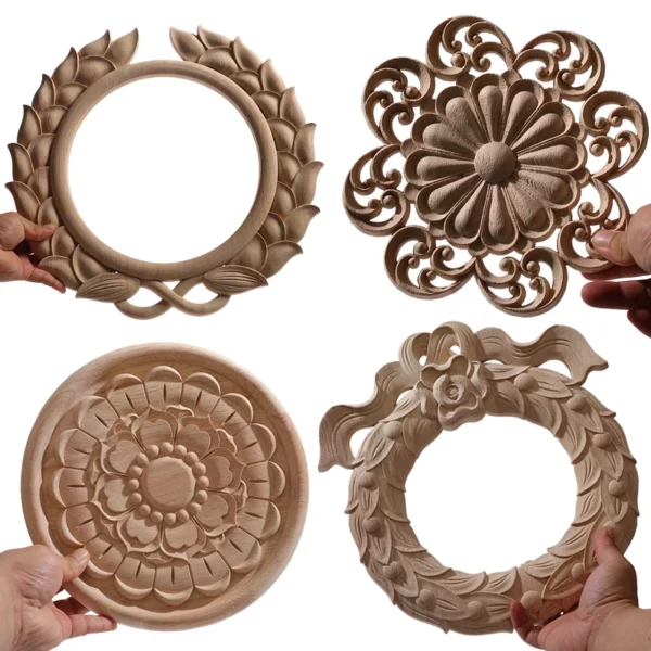 WMQE Unpainted Carved Exquisite Long Round Wooden Home Decoration Window Decoration Doors Wood Applique Wood Decal Wood Craft - Image 71