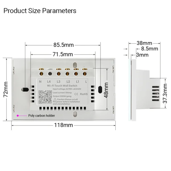 Wifi Wall Touch Sensitive Switch Remote Control 1 2 3 4 Gang Wireless Led Light Smart Touch Screen Switch Glass US Standard - Image 6