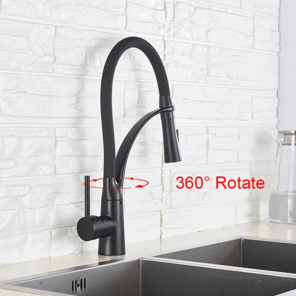 Black/Nickel/Chrome/Gold Rubber Kitchen Faucet Sink Faucet 360 Degree Rotation Pull Down Stream Sprayer Hot Cold Water Mixer Tap - Image 3