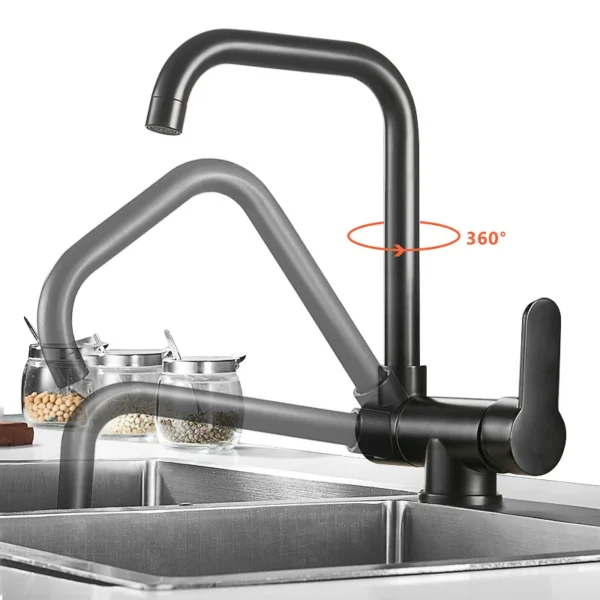 Black Kitchen Faucet 360° Rotating Fold Hot Cold Water Mixer Tap Deck Mount Sink Faucets 304 stainless steel quality Crane - Image 31