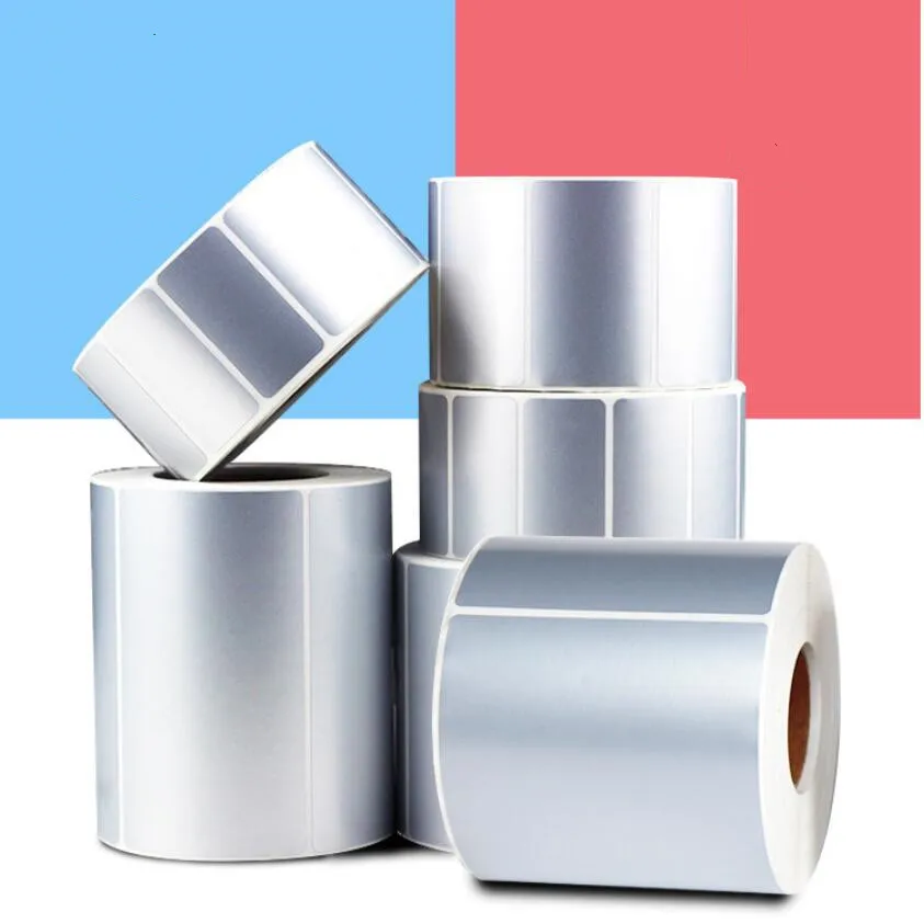 Silver Thermal Transfer Labels PET barcode adhesive sticker Waterproof Tear-proof oil-proof Thermal Transfer Ribbon Printer Stic