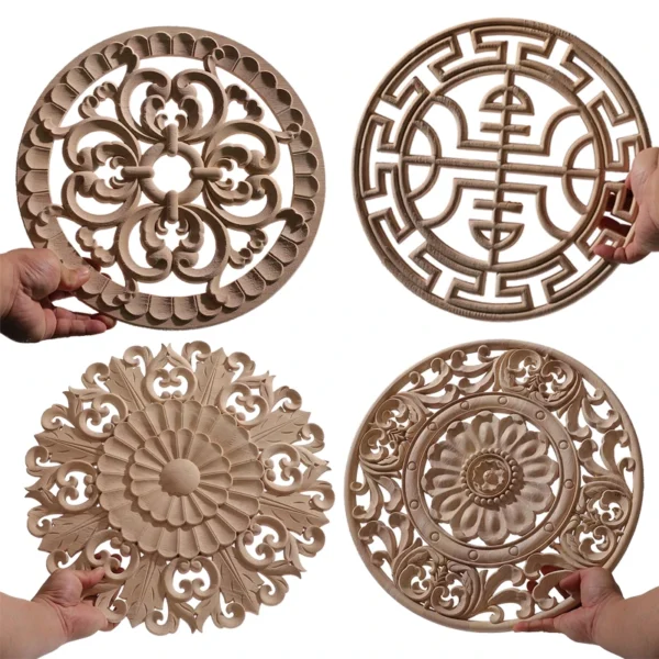 WMQE Unpainted Carved Exquisite Long Round Wooden Home Decoration Window Decoration Doors Wood Applique Wood Decal Wood Craft - Image 69