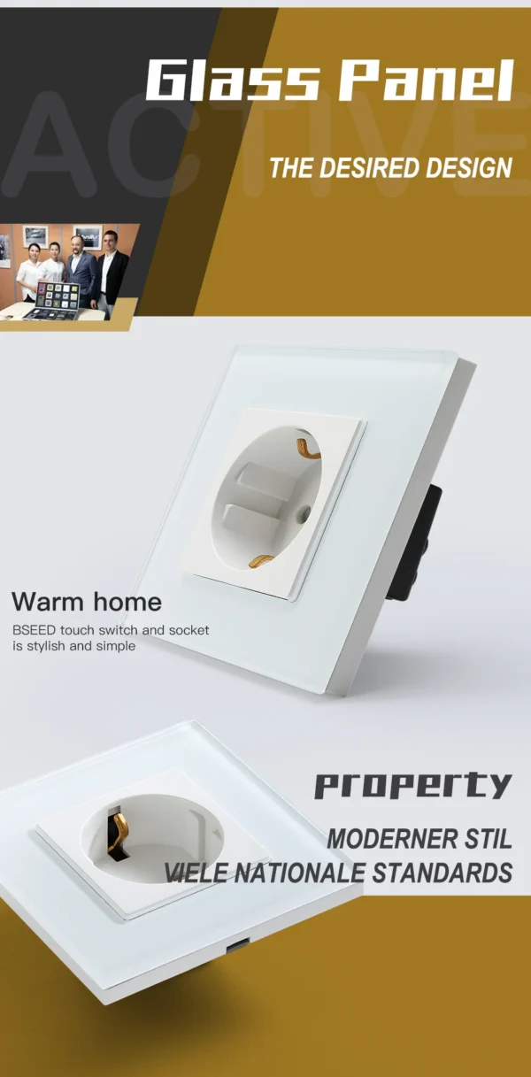 BSEED EU Standard Wall Socket Glass Panel Sockets Power Outlets 16A For Home Office Bedroom 86*86mm - Image 21