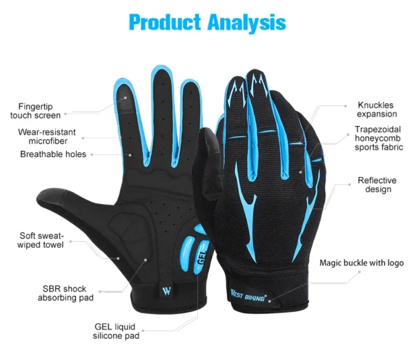 WEST BIKING Breathable Cycling Gloves GEL Liquid Silicone Palm Non-slip Sports Full Finger MTB Enduro Touch Screen Gloves Summer - Image 13
