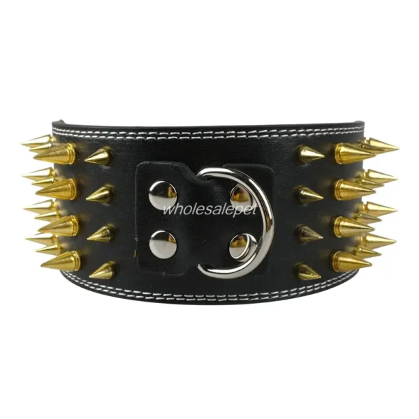 Wide Spikes Studded Leather Pet Dog Collar, Large Breeds, Pitbull, Doberman, M, L, XL Sizes, 3 Inch - Image 10