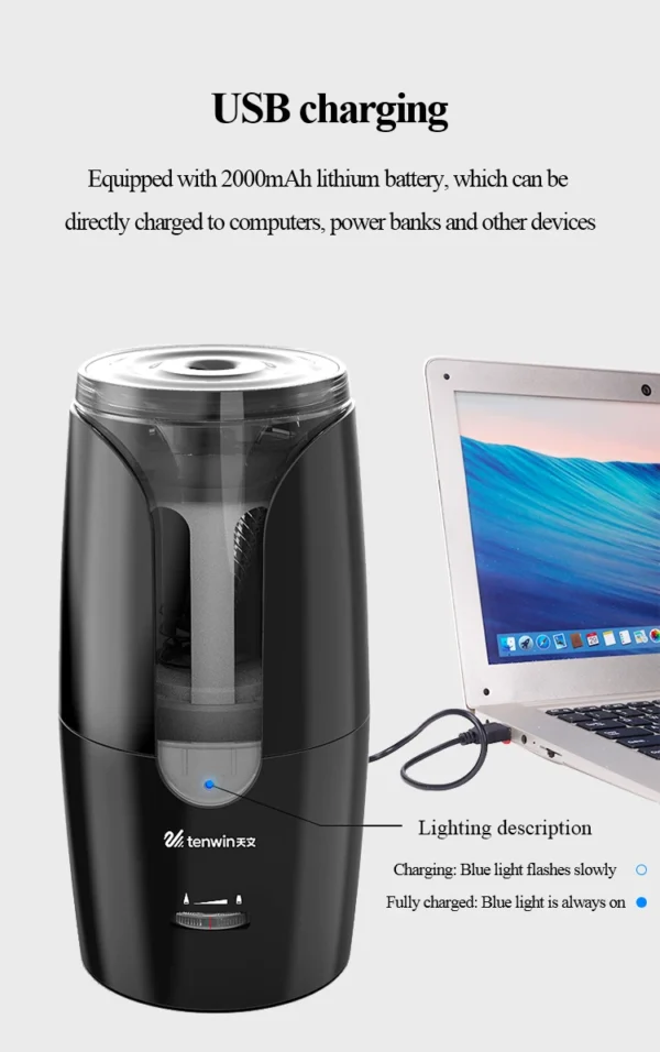Electric Pencil Sharpener, Auto-Stop and Rechargeable Large Pencil Sharpener for 6-12mm Pencils, Portable in School Office - Image 45