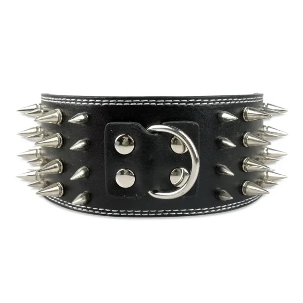 Wide Spikes Studded Leather Pet Dog Collar, Large Breeds, Pitbull, Doberman, M, L, XL Sizes, 3 Inch - Image 4