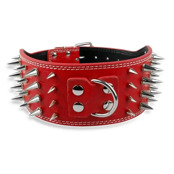 Wide Spikes Studded Leather Pet Dog Collar, Large Breeds, Pitbull, Doberman, M, L, XL Sizes, 3 Inch - Image 24