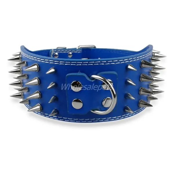 Wide Spikes Studded Leather Pet Dog Collar, Large Breeds, Pitbull, Doberman, M, L, XL Sizes, 3 Inch - Image 8