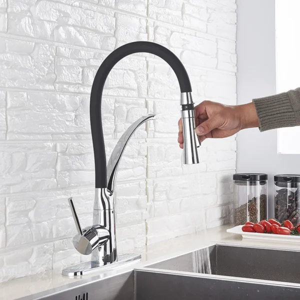 Black/Nickel/Chrome/Gold Rubber Kitchen Faucet Sink Faucet 360 Degree Rotation Pull Down Stream Sprayer Hot Cold Water Mixer Tap - Image 4