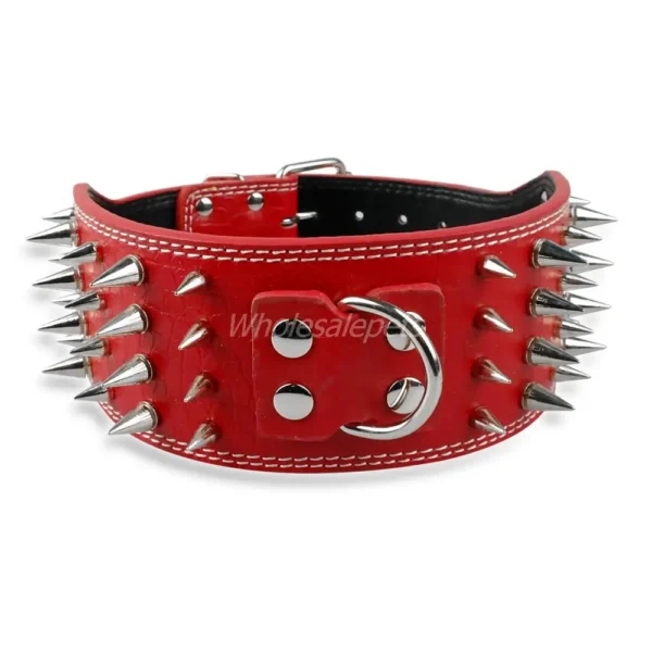 Wide Spikes Studded Leather Pet Dog Collar, Large Breeds, Pitbull, Doberman, M, L, XL Sizes, 3 Inch - Image 11