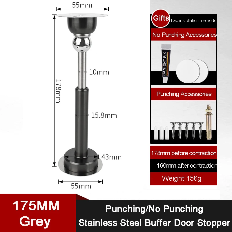 Hydraulic Buffer Door Stopper Stainless Steel Strong Magnetic Doorstop Floor Wall Mount Nail-free Anti-collision Mute Door Touch - Image 9