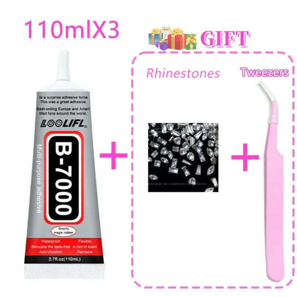 B7000 Glue Transparent contact creative DIY glue, suitable for glass, metal wood, plastic, mobile phone screen glue, with precise applicator head, free exquisite rhinestone, tweezers (15ml/25ml/50ml/110ml) - Image 11