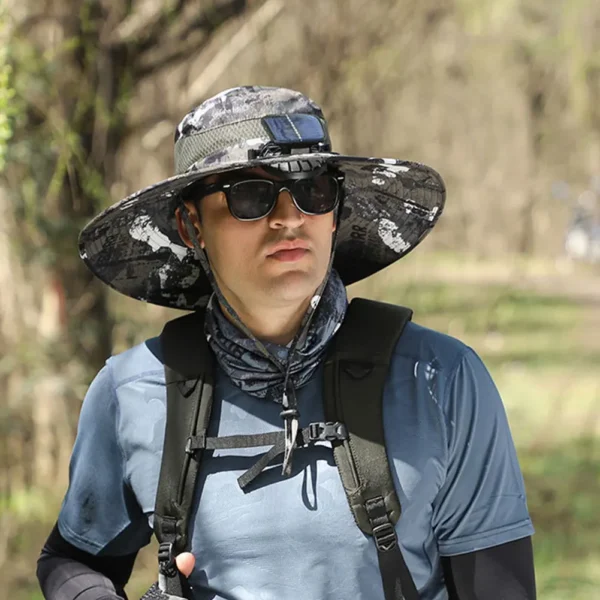 Solar Fan Hat Outdoor Fishing Hat with 2 Solar Fan Wide Brim Bucket Hat Summer Cap for Men Outdoor Camping Fishing Hiking - Image 5