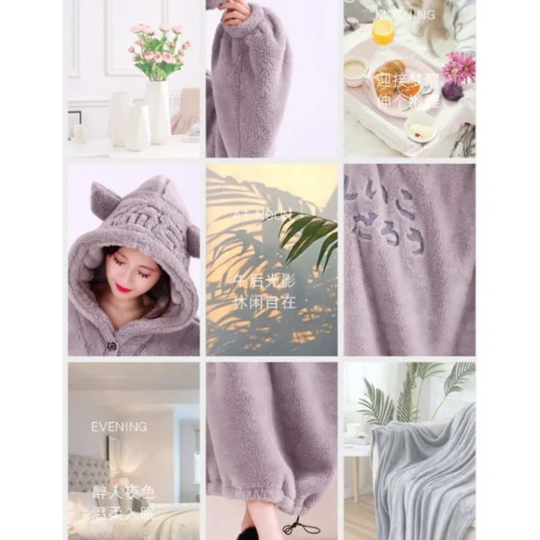 WOSTAR Winter soft fleece blanket with sleeves hooded Sweater blanket wearable oversized outdoor warm flannel hoodie blanket - Image 4
