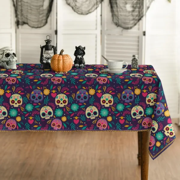 Halloween Mexico Sugar Skull Rectangle Tablecloth Party Decor Reusable Waterproof Tablecloth for Table Halloween Decorations - Image 6