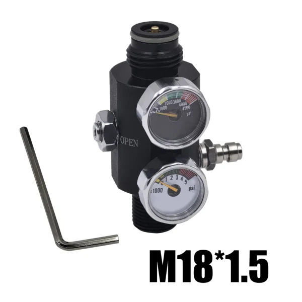 HPA Regulator with Pin Air Valve Regulated Output 0 to 3000psi M18*1.5, 5/8"-18UNF Dual Gauge Adjustable Pneumatic Fill Station - Image 8