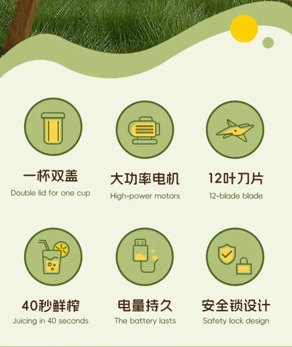 12 Blades Electric Portable Blender 350ML Juicer Fruit Mixers USB Rechargeable Smoothie Juicer Cup Squeezer Juice Maker - Image 10