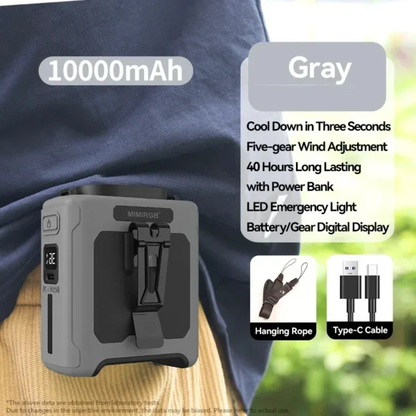 10000mAh Waist Fan Wearable Waist Fan 5 Speeds & Light 40H Hands-Free Cooling for Outdoor Jobsite Travel Long range for outdoor - Image 8