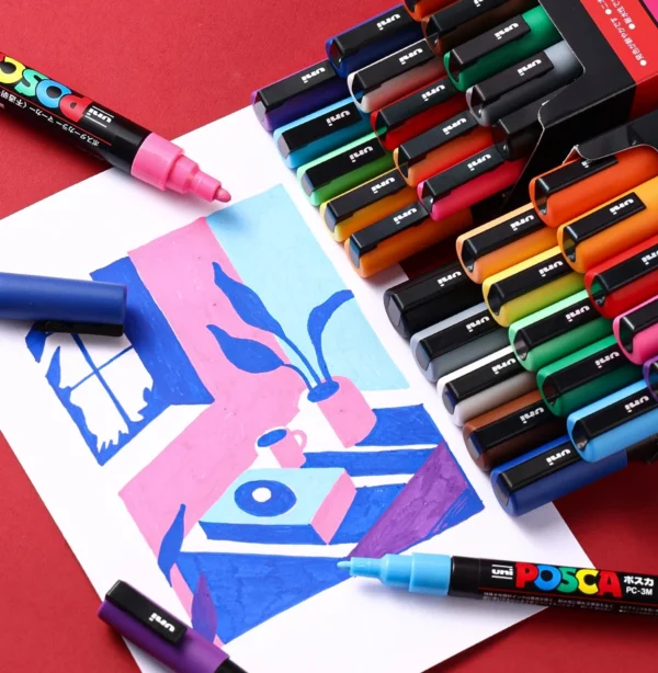 Mitsubishi Posca Acrylic Marker 1M 3M 5M Water-Based plumones colores 7/8/12/15/16 Various Sizes for Multi-Surface Art Supplies - Image 2