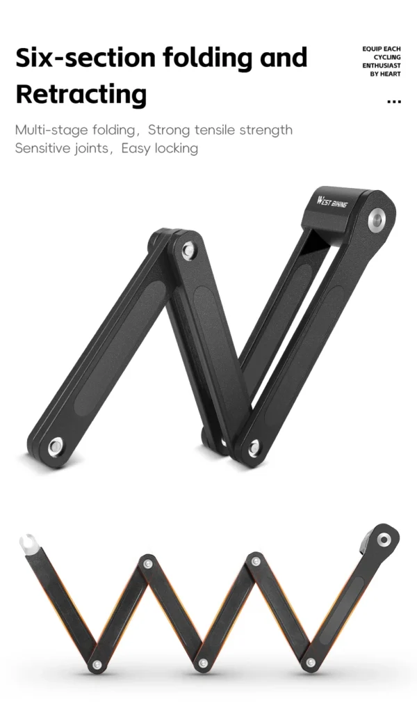 WEST BIKING Bicycle Folding Lock 2 Keys 87cm High Security Alloy Steel Lock For MTB Road Bike E-Bike Anti-Theft Foldable Lock - Image 12