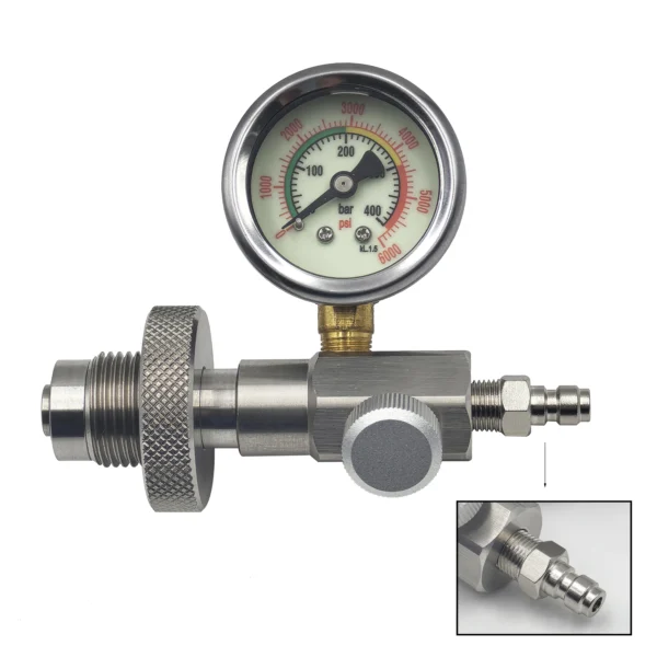 HP Filling Station Chargeing Adapter DIN Connector Big Tank To Small Bottles HPA Scuba Diving With Hose 6000psi/400bar Gauge - Image 15