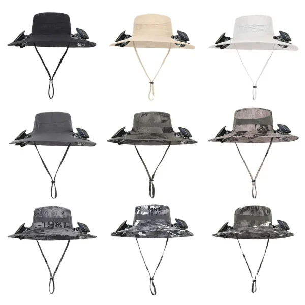 Solar Fan Hat Outdoor Fishing Hat with 2 Solar Fan Wide Brim Bucket Hat Summer Cap for Men Outdoor Camping Fishing Hiking - Image 6