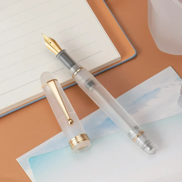 Asvine V126 Vacuum Filling Fountain Pen EF/F/M Nib, Beautiful Transparent Brown/ Matte Blue, White Acrylic Writing Gift Set - Image 23