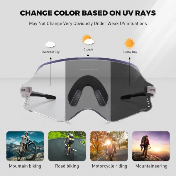Kapvoe Red Photochromic Cycling Glasses UV400 Men Women Cycling Sunglasses Road Bicycle Goggle MTB Cycling Eyewear - Image 29