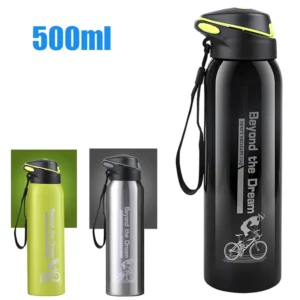 500ML Bicycle Water Bottle Vacuum Stainless Steel Cycling Water Bottle Double Walled Simple Thermo Mug Insulated With Straw