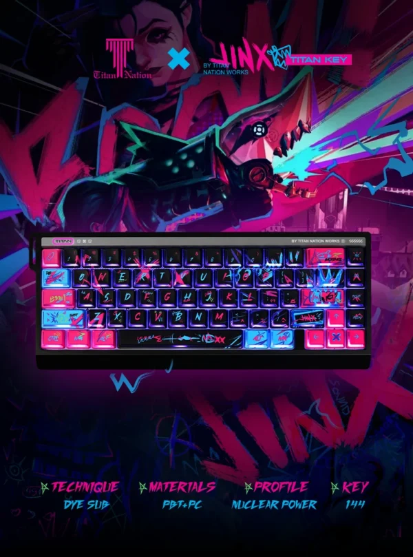 Jinx Keycaps Side Engraved Translucent Cherry Height Pbt Pc Twin Cities War Graffiti For Aula F75 Keyboard Keycaps - Image 9