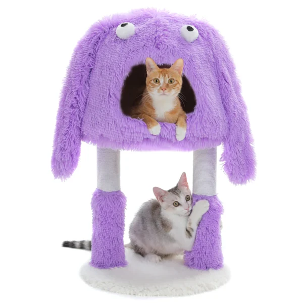 2 in 1 Cat Tree with Natural Sisal Scratching Posts, Cute Plush Small Cat Tower, Large Cat Condo for Indoor, Kitten Bed House - Image 12