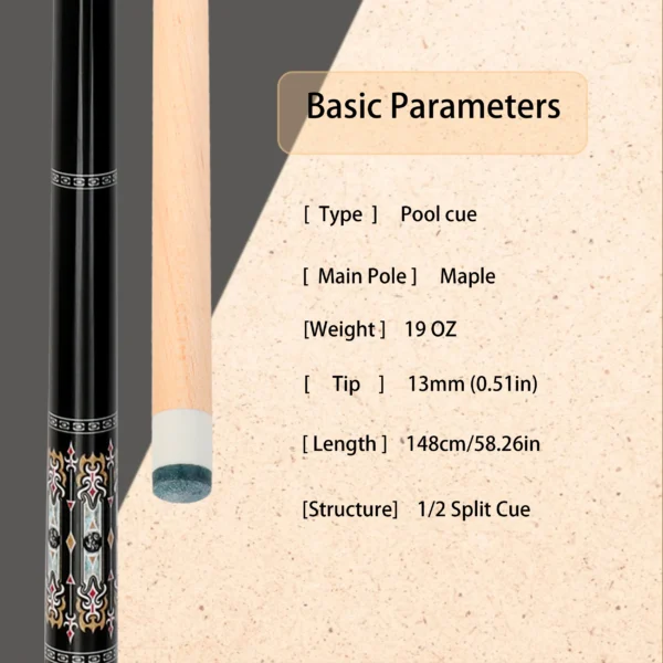 13mm Maple Pro Cue Multi-Layer Tip Chinese Artwork 58 Inch Stainless Quick-Release Low Deflection Tournament Level Durable - Image 2