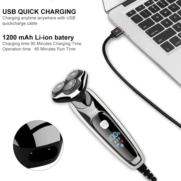 HATTEKER 3in1 Wet Dry Powerful Electric Razor Men Body Beard Hair Trimmer Rechargeable Electric Shaver Face Shaving Machine Kit - Image 5
