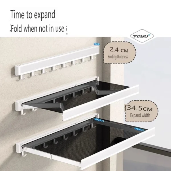 Balcony Drying Racks Retractable Drying Net Foldable Multifunctional Stainless Steel Sock Wall Shelf Bathroom Portable Organizer - Image 17