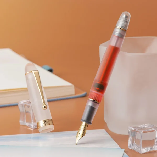 Asvine V126 Vacuum Filling Fountain Pen EF/F/M Nib, Beautiful Transparent Brown/ Matte Blue, White Acrylic Writing Gift Set - Image 19