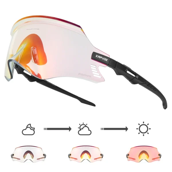 Kapvoe Red Photochromic Cycling Glasses UV400 Men Women Cycling Sunglasses Road Bicycle Goggle MTB Cycling Eyewear - Image 2
