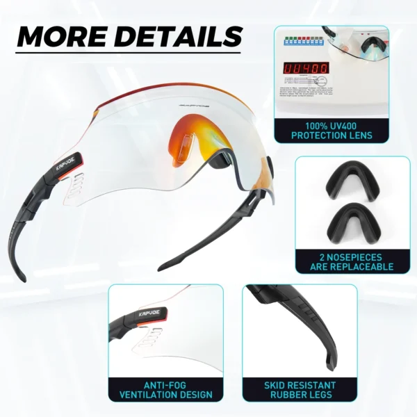 Kapvoe Red Photochromic Cycling Glasses UV400 Men Women Cycling Sunglasses Road Bicycle Goggle MTB Cycling Eyewear - Image 6