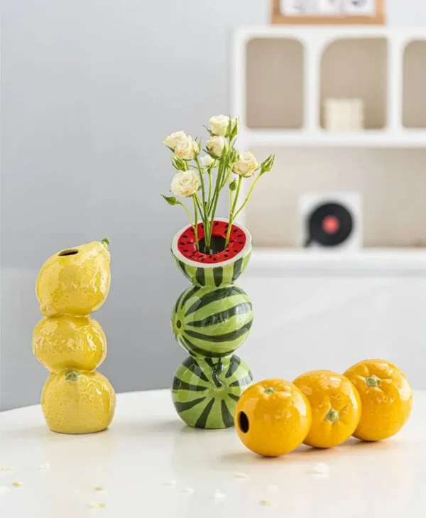 Ceramic Vase Orange Lemon Watermelon Fruit Fresh Flower Tabletop Centerpiece Home Living Room Office Decoration Desktop - Image 10