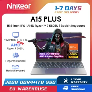 Ninkear A15 Plus Gaming Laptop AMD Ryzen™ 7 5825U 4.5Ghz 15.6' FHD IPS 32GB DDR4 1TB SSD Backlit Keyboard Fingerprint Unlock
