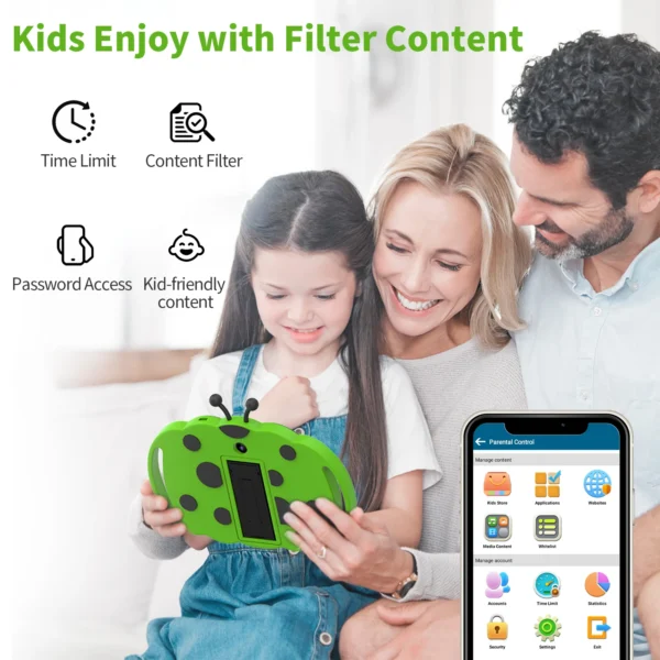 PRITOM Kids 7 inch Tablet for Kids 32GB ROM Android 13 Bluetooth, WiFi, GMS, Parental Control, Dual Camera, Shockproof Case - Image 4