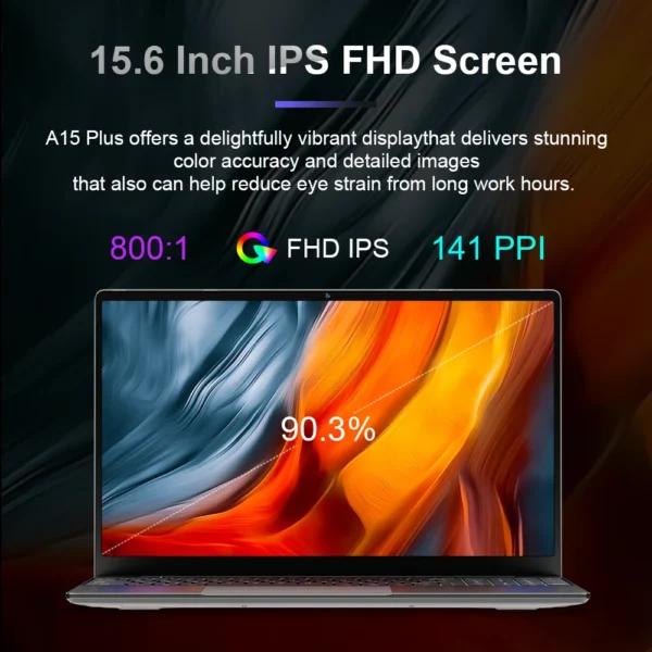 Ninkear Laptop A15 Plus AMD Ryzen™ 7 5700U 15.6-inch FHD IPS 60Hz 32GB + 1TB SSD Backlit Keyboard Fingerprint Unlock Notebook - Image 6