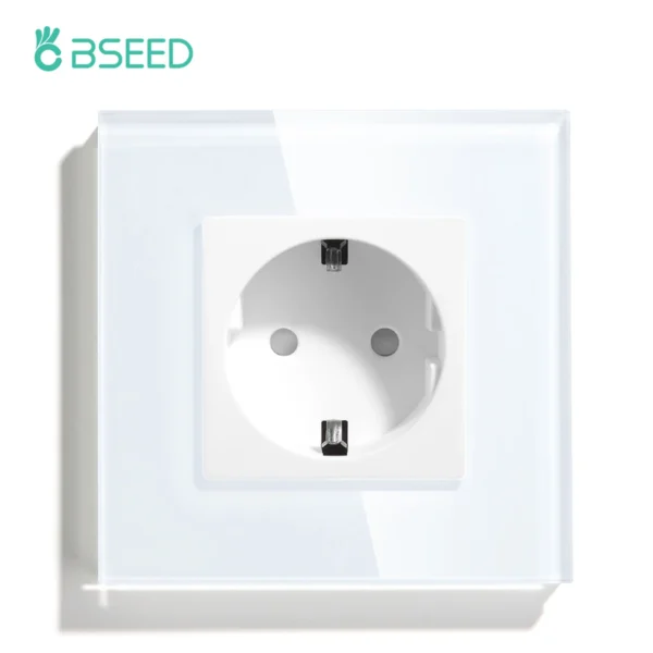 BSEED EU Standard Wall Socket Glass Crystal Panel Single Electrical Outlet 16A Mounted Socket 110V - 240V  Kids Protection - Image 8
