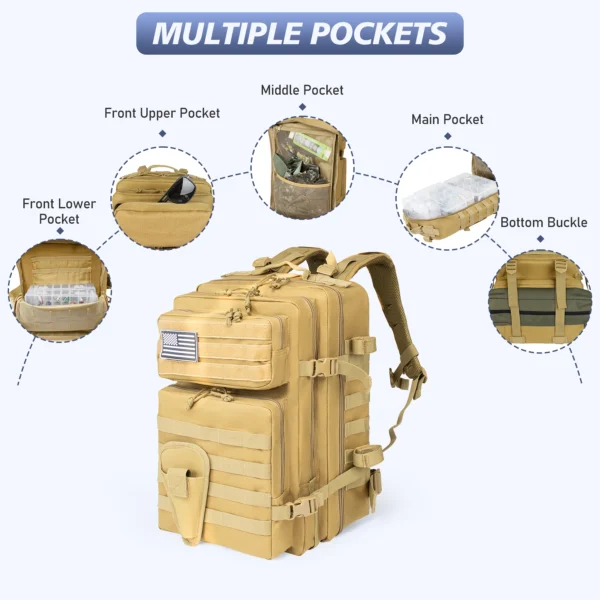 45LTactical Fishing Backpack with Rod Holders - Multifunctional Tackle Bag for Fish Equipment Storage Outdoor Camping Hiking - Image 4